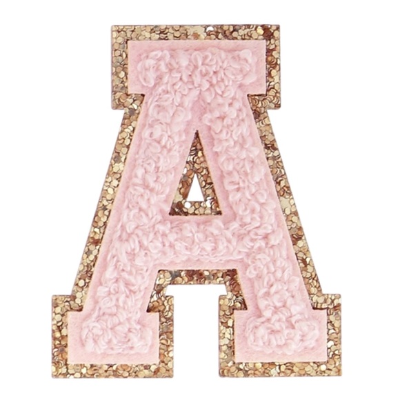 Pink Glitter Chenille Gold Monogram Letter Patch - Picture 4 of 5